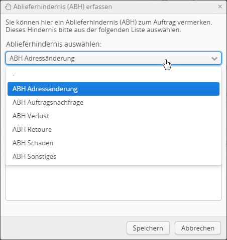 Ablieferhindernis-Dialog