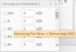 Auftragserfassung - Artikelservices