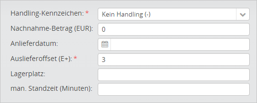 Auftragserfassung - Handling-Kennzeichen