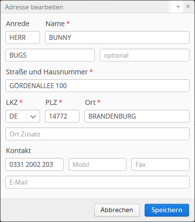 Adresse bearbeiten