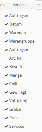 Spalten ein/ausblenden