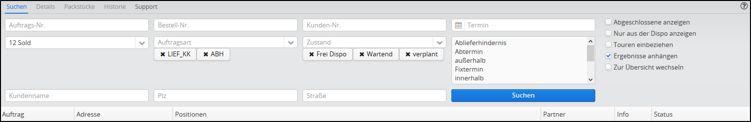 Eingabefelder der Detailsuche