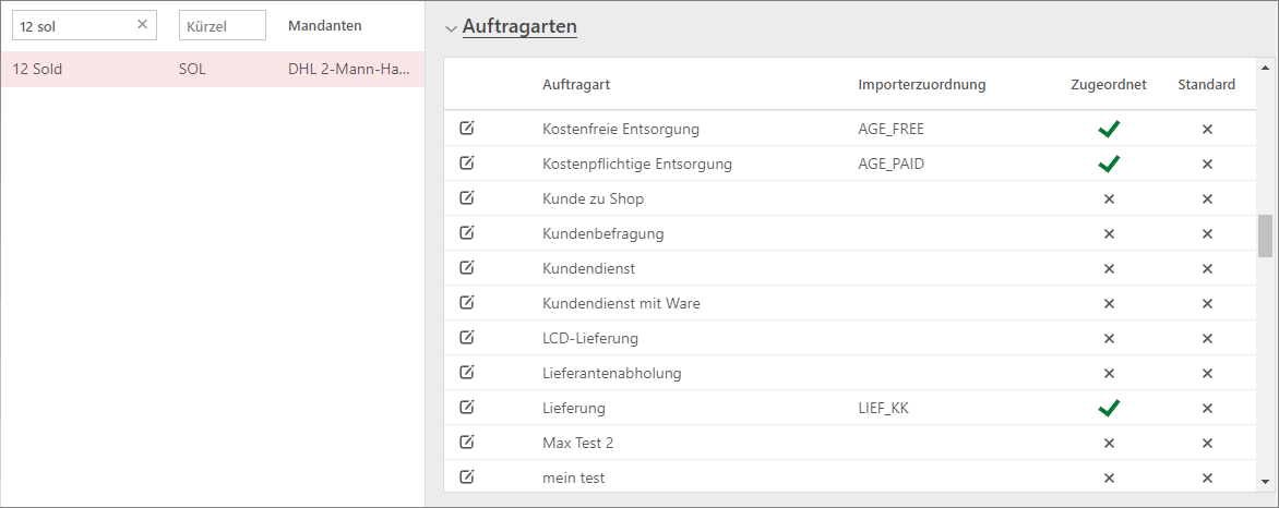 Auftragartmaske