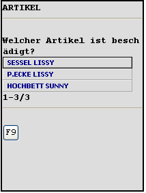 Auswahl des beschädigten Artikels