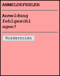 Fehlerseite für Anmeldung am Scanner