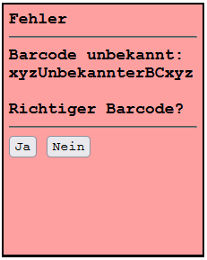 Unbekannten Barcode betsätigen