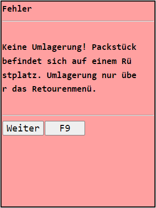 Fehlermeldung bei Umlagerung auf_ein_Packstueck_auf_einem_Ruestplatz
