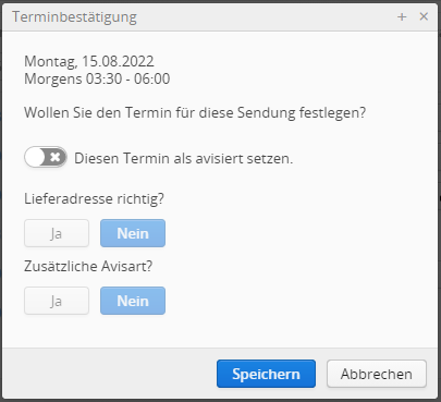 Termin-Avis-Anzeige