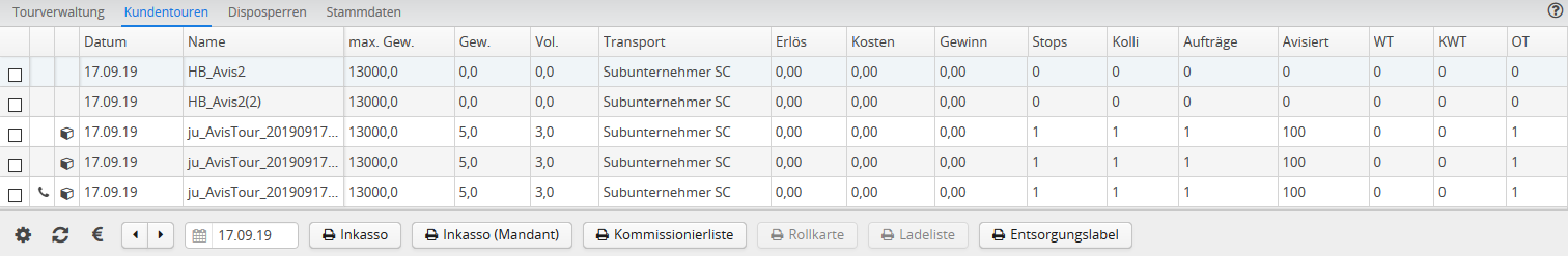 Kundentourübersicht